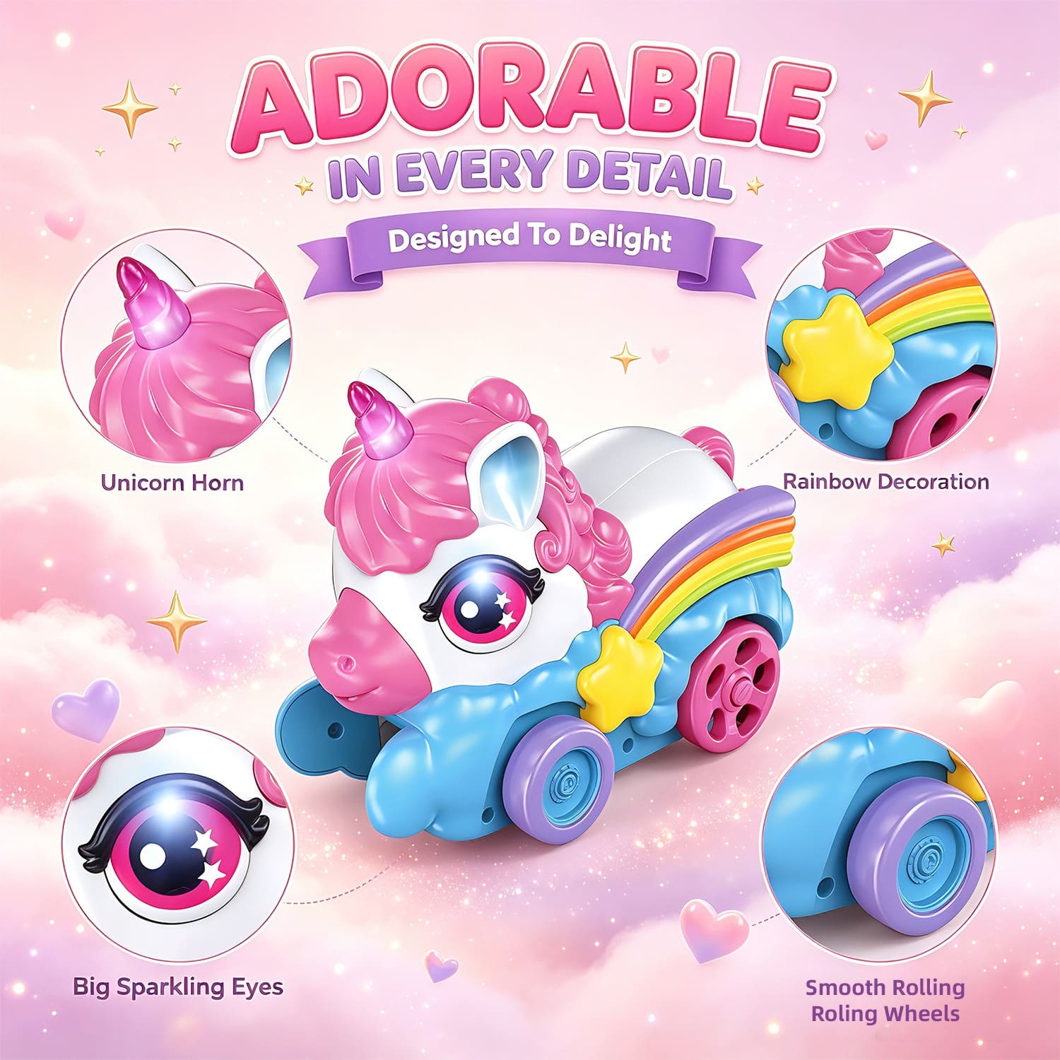 Coche magnético come-unicornios teledirigido – Juguete interactivo de carreras para 2 jugadores