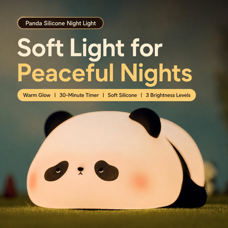 Panda Silicone Touch Night Light – Eye-Care Bedside Lamp for Kids with Auto-Off Timer, Soft Warm Glow for Sleep Training, USB Rechargeable Cute Desk Decor, Perfect Birthday Gift