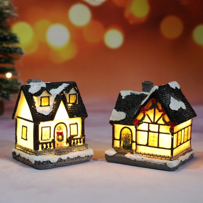 Christmas Decorations Resin Glowing Micro Landscape House Christmas Decor Small Ornament Gift Toy