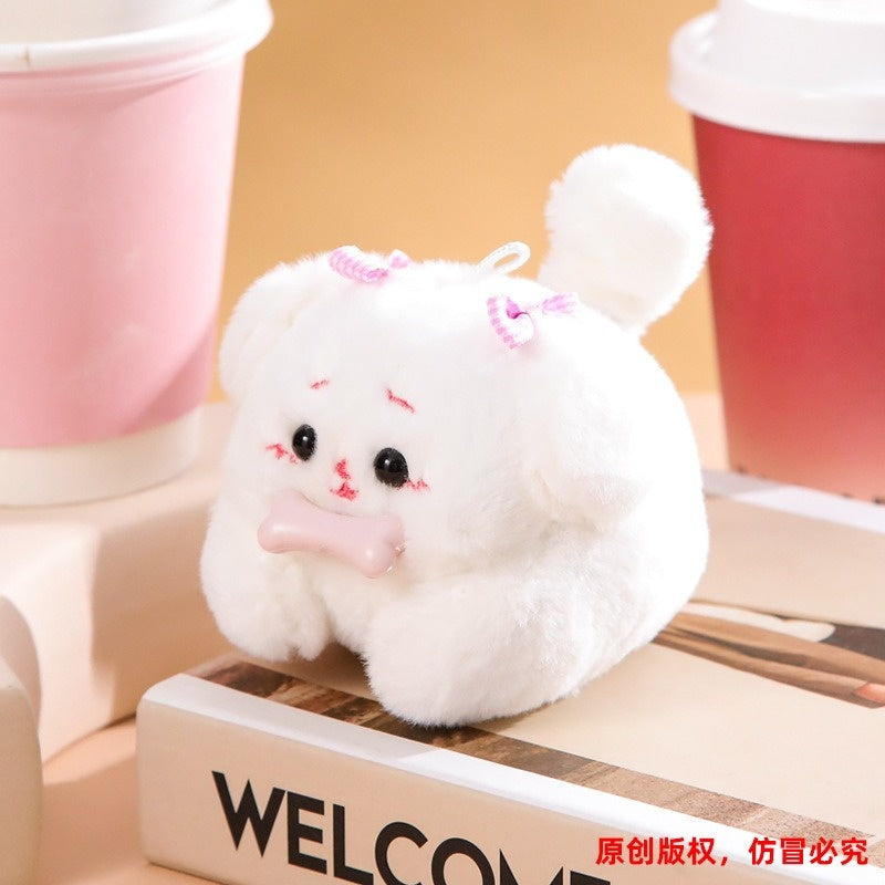 Pull-String Plush Puppy Toy – Wagging Tail & Barking Sound Dog Keychain, Stress Relief Soft Stuffed Animal Bag Charm, Interactive Cute Gift for Girls Boys Teens