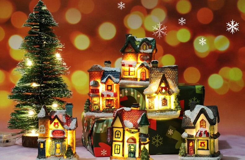 Decoraciones navideñas de resina luminosa, casa de micro paisaje, decoración navideña, adorno pequeño, juguete de regalo