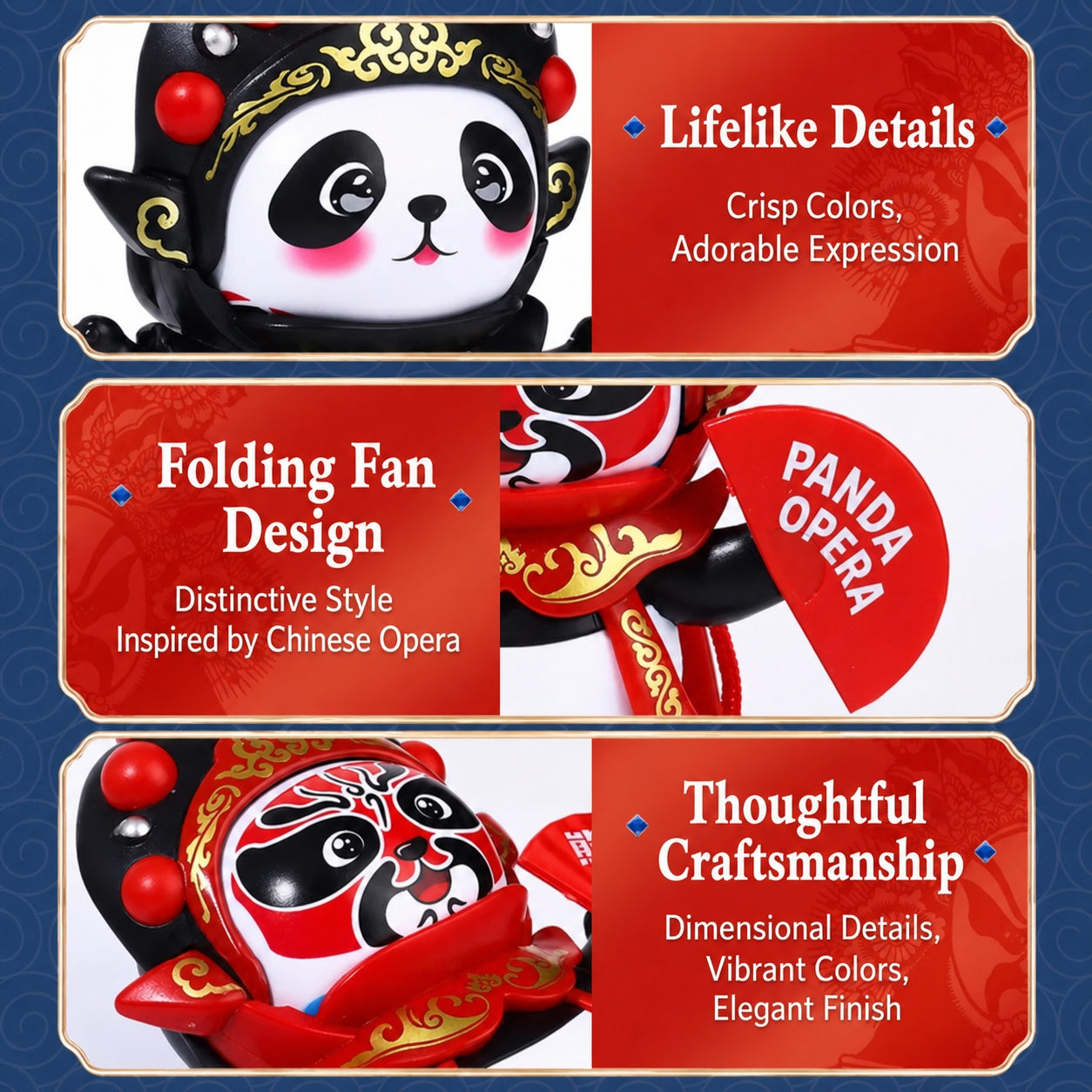 Peluche Panda Cambia Caras de Ópera Sichuanesa | Muñeco Interactivo de Kung Fu con 4 Máscaras | Regalo de Cultura China para Niños | Juguete Sensorial Amigable con el Autismo, Souvenir de Chengdu
