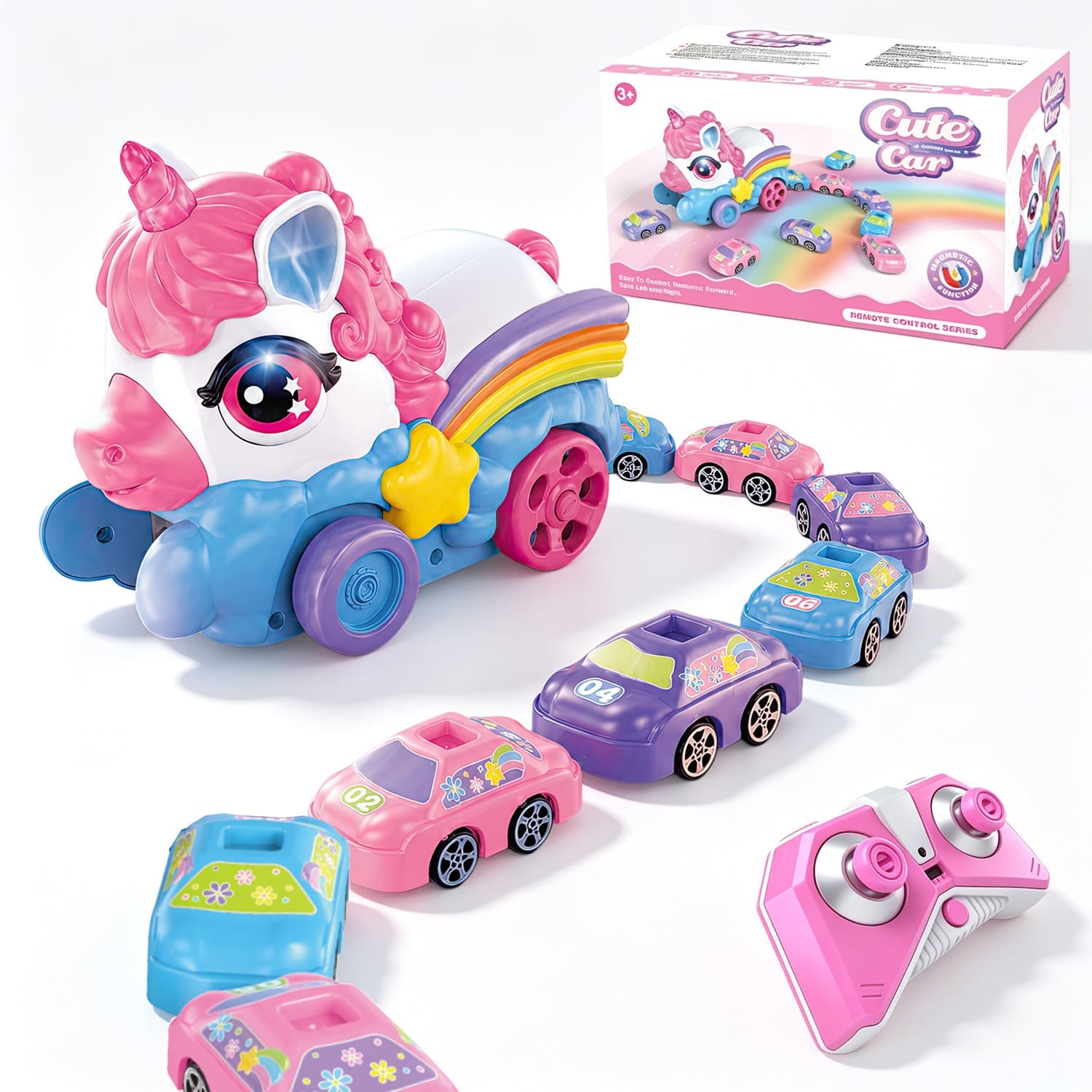 Coche magnético come-unicornios teledirigido – Juguete interactivo de carreras para 2 jugadores