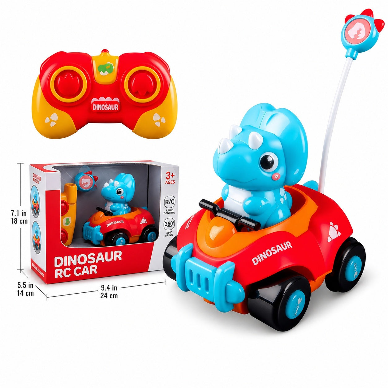 Remote Control Dinosaur Car – Electric Triceratops RC Racing Toy for Kids, STEM Learning Gift with 2.4GHz Controller, Off-Road Stunt Vehicle for Boys & Girls Ages 3-14