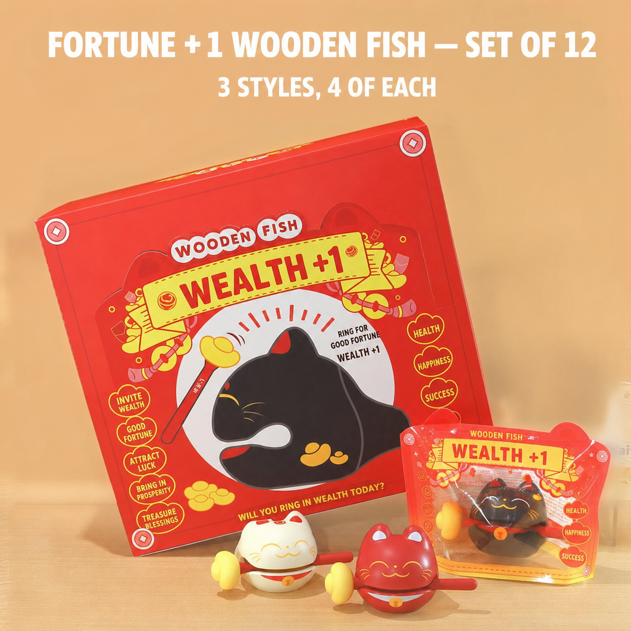 Wealth Plus 1 Small Wooden Fish Stress Relief Office Desk Ornament Emotional Healing Zen Toy for Workstation