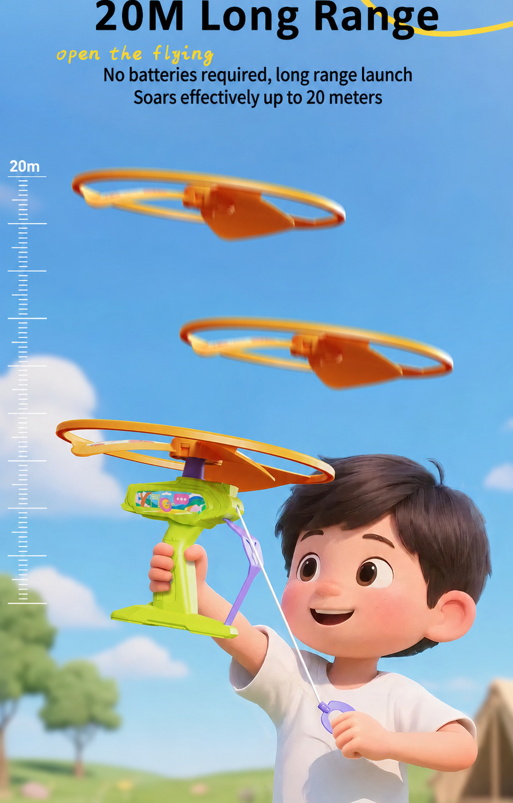 Kids Pull String Flying Disc Toy, Hand-Powered Spinning UFO Launcher for Outdoor Park Play and Party Favors