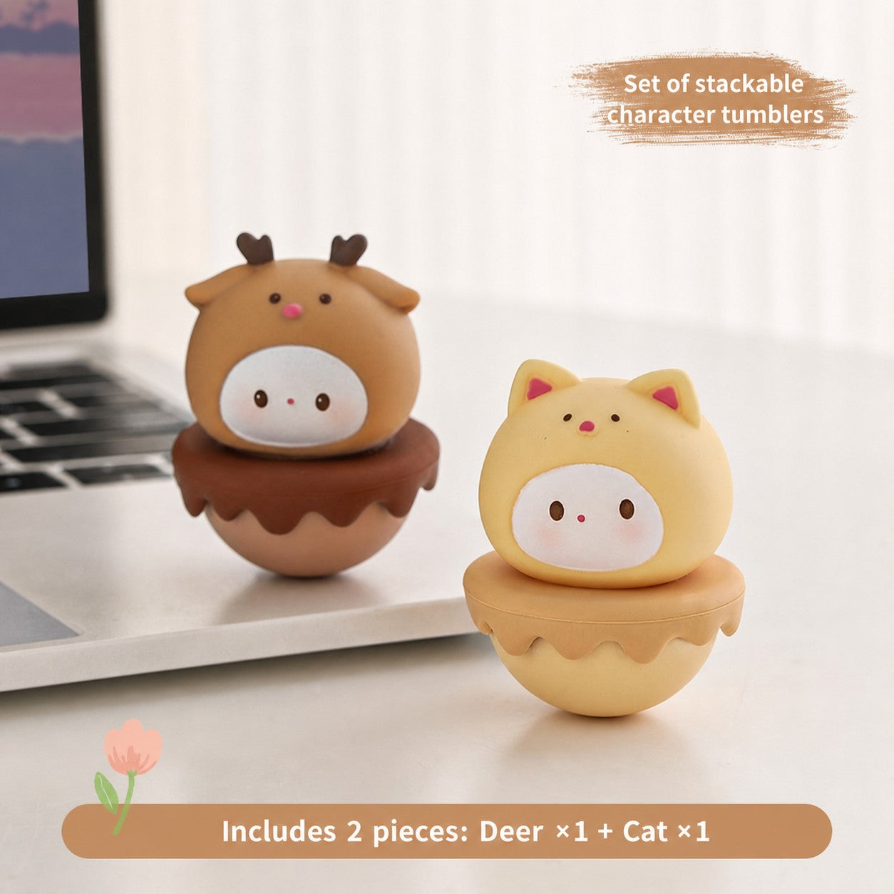 Aesthetic Tumbler Desk Decor – Cute Wobble Figurine for Office Desk Setup, Mini Stress Relief Toy with Pastel Colors, Instagram-Worthy Decor for Girls, Unique Birthday Gift for Best Friend