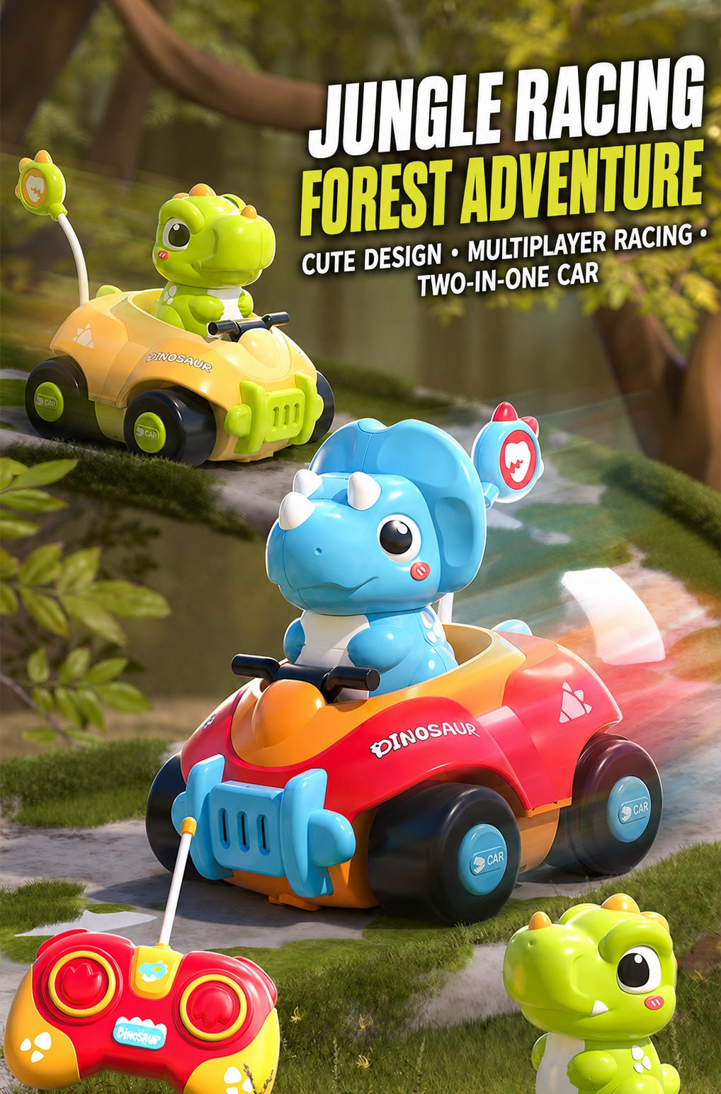 Remote Control Dinosaur Car – Electric Triceratops RC Racing Toy for Kids, STEM Learning Gift with 2.4GHz Controller, Off-Road Stunt Vehicle for Boys & Girls Ages 3-14
