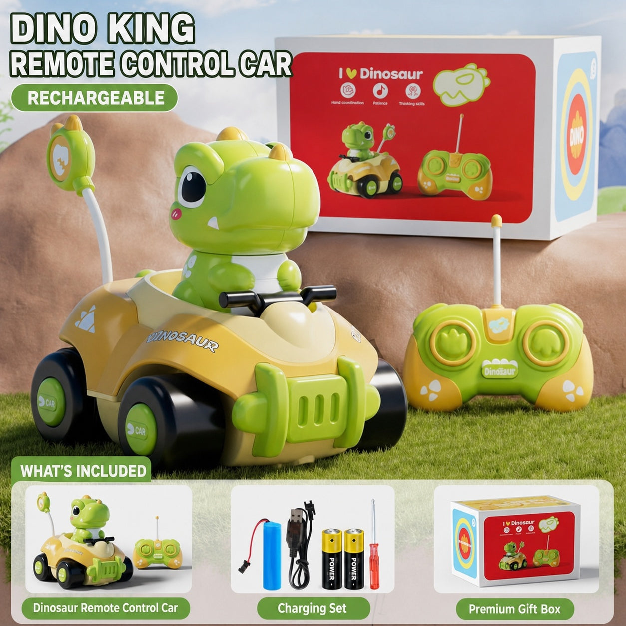 Coche Teledirigido de Dinosaurio – Juguete Eléctrico de Carreras Triceratops RC para Niños, Regalo Educativo STEM con Mando de 2.4GHz, Vehículo Acrobático Todoterreno para Niños y Niñas de 3 a 14 Años