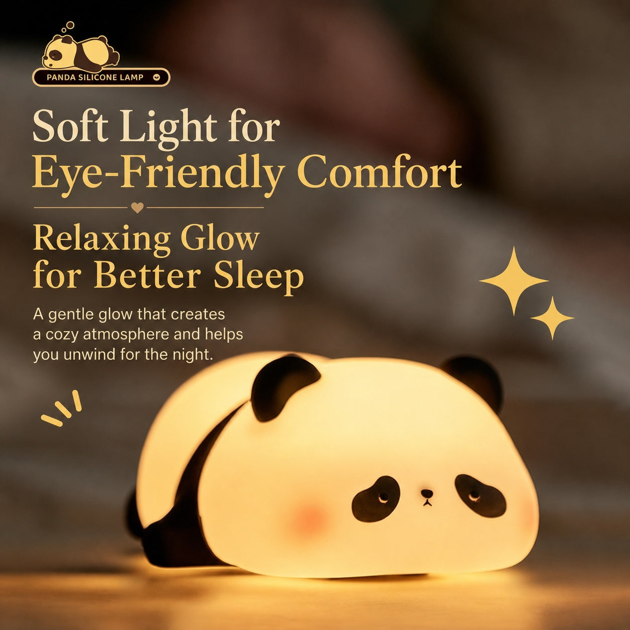 Panda Silicone Touch Night Light – Eye-Care Bedside Lamp for Kids with Auto-Off Timer, Soft Warm Glow for Sleep Training, USB Rechargeable Cute Desk Decor, Perfect Birthday Gift