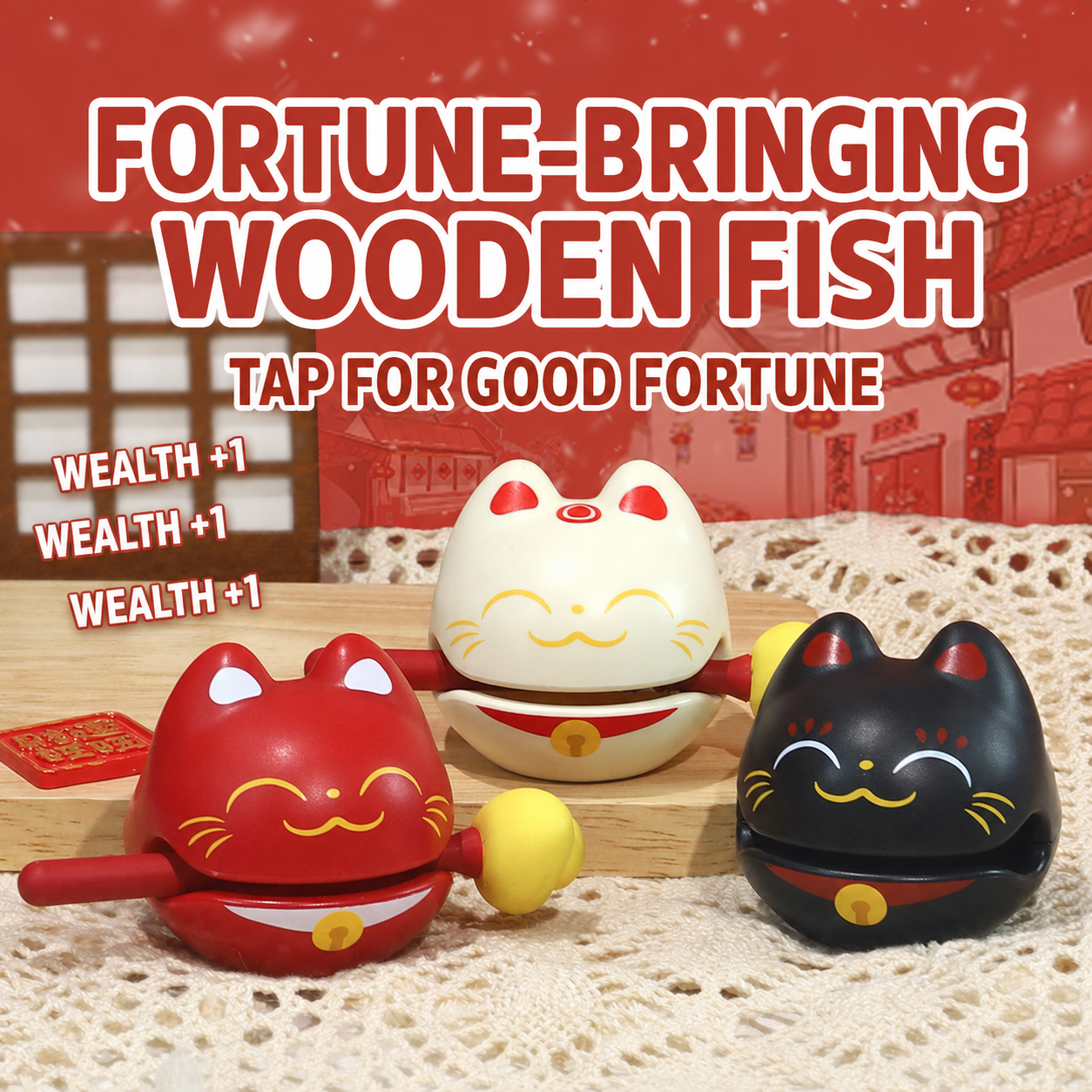 Wealth Plus 1 Small Wooden Fish Stress Relief Office Desk Ornament Emotional Healing Zen Toy for Workstation