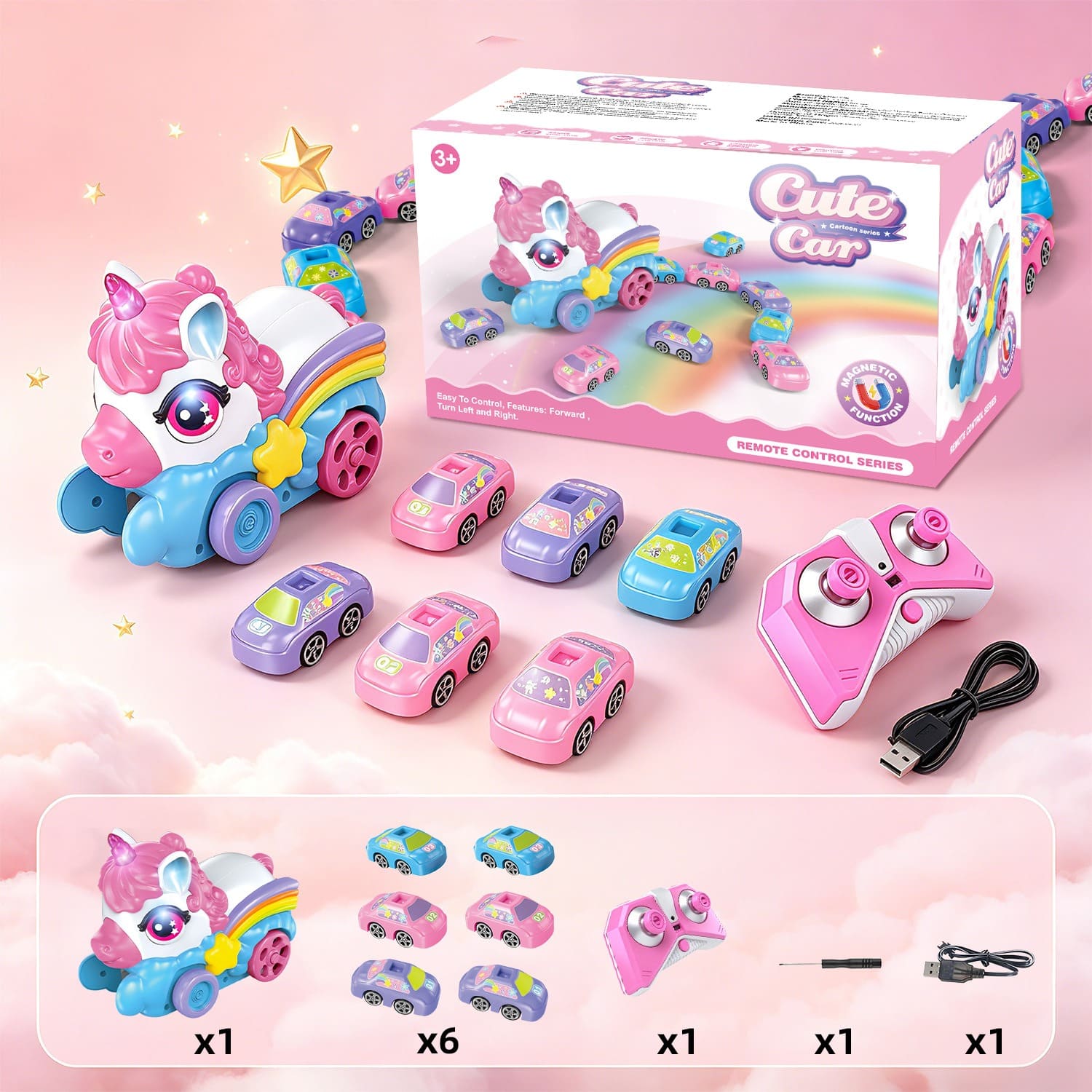 Coche magnético come-unicornios teledirigido – Juguete interactivo de carreras para 2 jugadores