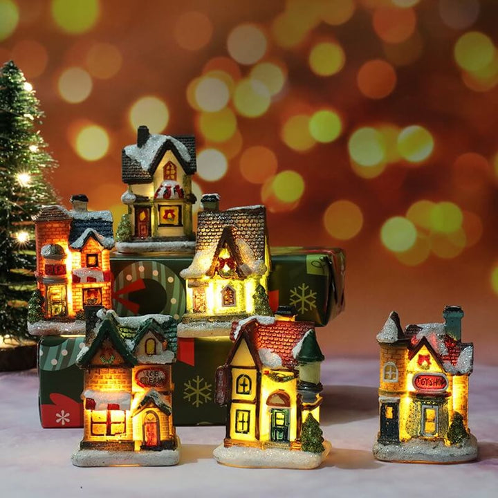 Decoraciones navideñas de resina luminosa, casa de micro paisaje, decoración navideña, adorno pequeño, juguete de regalo