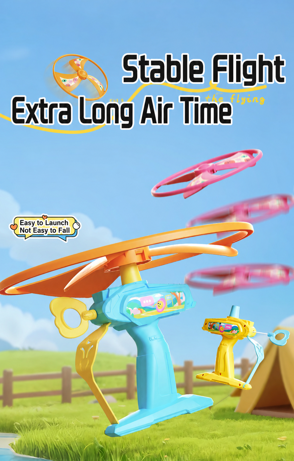 Kids Pull String Flying Disc Toy, Hand-Powered Spinning UFO Launcher for Outdoor Park Play and Party Favors