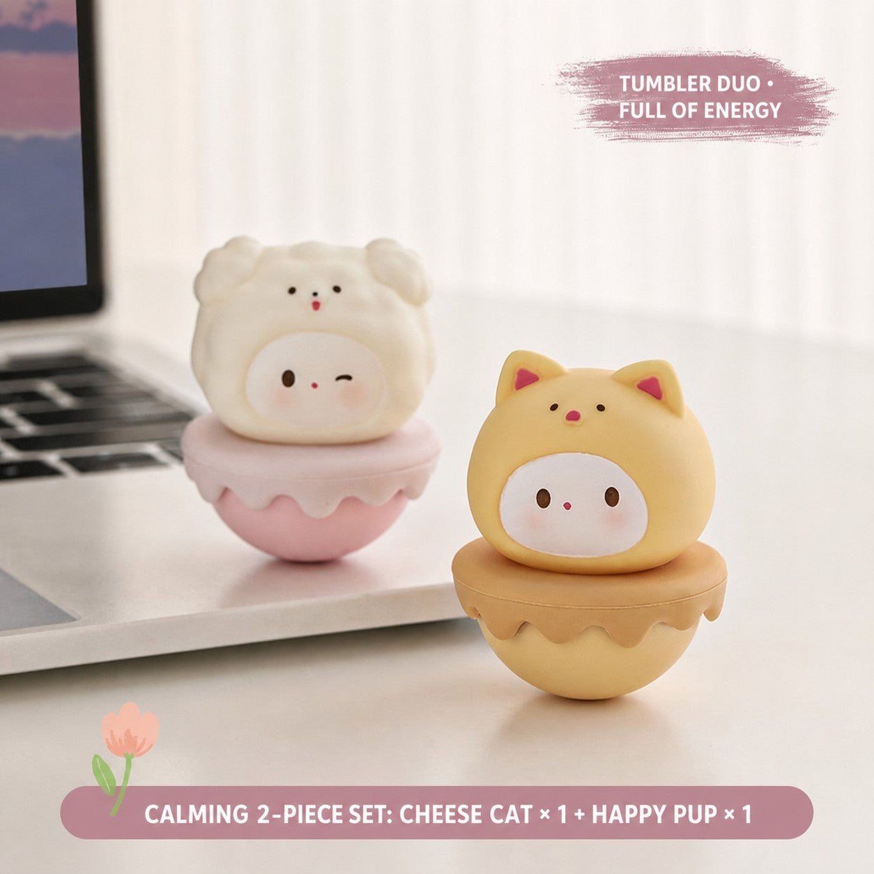 Aesthetic Tumbler Desk Decor – Cute Wobble Figurine for Office Desk Setup, Mini Stress Relief Toy with Pastel Colors, Instagram-Worthy Decor for Girls, Unique Birthday Gift for Best Friend